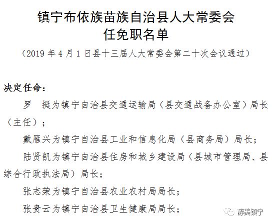 镇宁布依族苗族自治县统计局人事最新任命通知